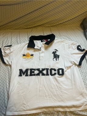 Polo-style Mexico Embroidered White Polo Shirt